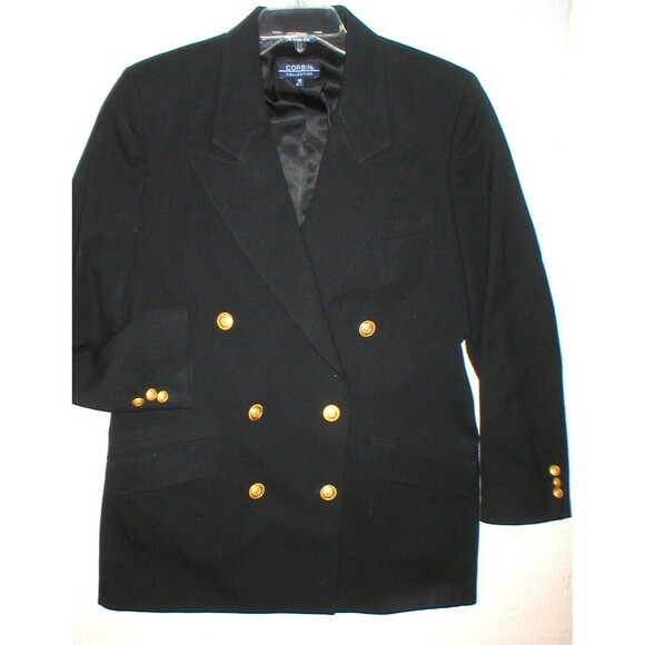 Nice Womens Blazer Jacket Vintage Corbin Collection USA 12 Black Gold Buttons - Picture 1 of 6